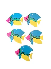 Lot of 5 Tropical Wood Fish 1980s Painted Embellished Button Covers