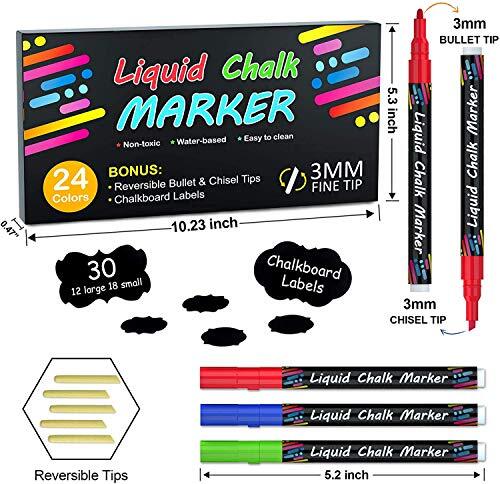 Chalk Markers 24 Vibrant Colors Liquid Chalk Markers Pens For Chalkboards Win...