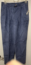 Talbots VTG Corduroy Pleated ButtonZip Front Pants Pockets Elastic Waist 8P Blue