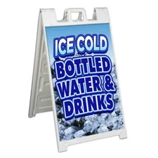 ICE COLD BOTTLED WATER Signicade 24x36 Aframe Sidewalk Sign Banner Decal DRINKS