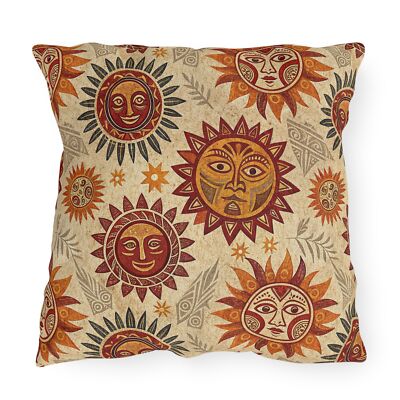 Aztec Style Sun Pattern Outdoor Pillow, Boho Garden Cushions, Ethnic Deck Decor