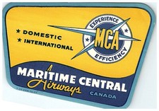 c1955 Maritime Central Airways Canada Luggage Label MCA Experience Efficiency