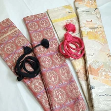 Handmade Japanese Sword Bag 2set, Crafted from Antique Obi Katana Tachi 9753