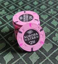 10 Paulson Aurora Star Top Hat & Cane Poker Chips, Snappers ($2.50) - New, Mint