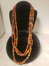 Boho Wooden Beads gild tone beads 3 strand 30 in necklace
