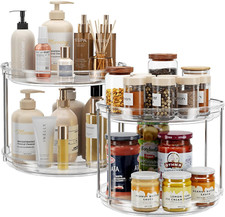 2 Pack 2 Tier Lazy Susan Turntable Organizer 9.25'' Rotating Spice Rack Organiza