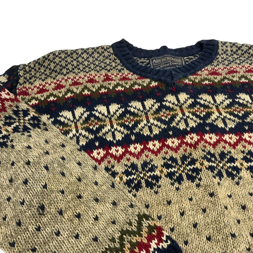 XL Abercrombie & Fitch Hombres Fair Isle Invierno Suéter Ramie Algodón Pullover De Colección Foto 2 de 4