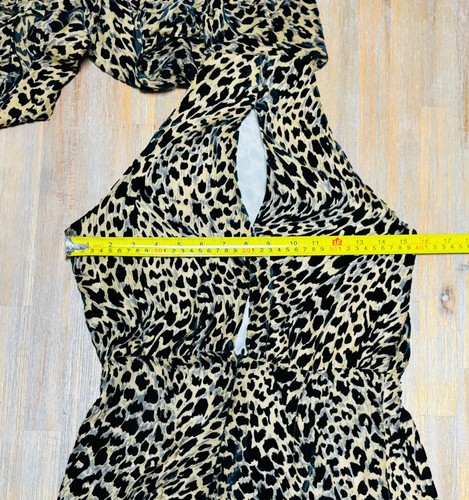 RIXO London Leopard Print Mini Dress Size XS lNeck Tie Sleeveless Ruffle - Picture 10 of 14