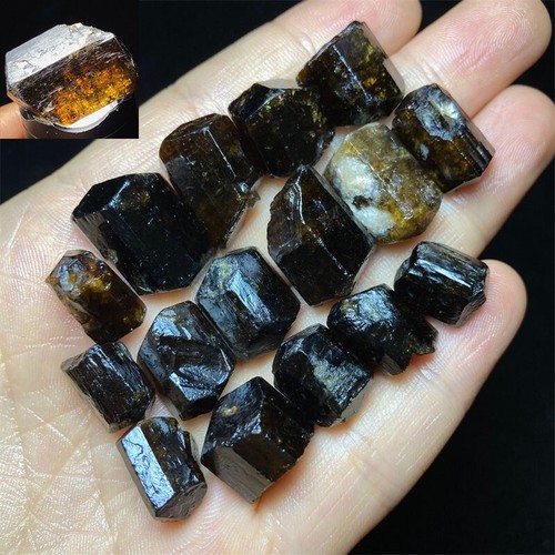 55g Natural Raw Rock Quartz Gemstone Yellow Tourmaline Crystal Rubble A94