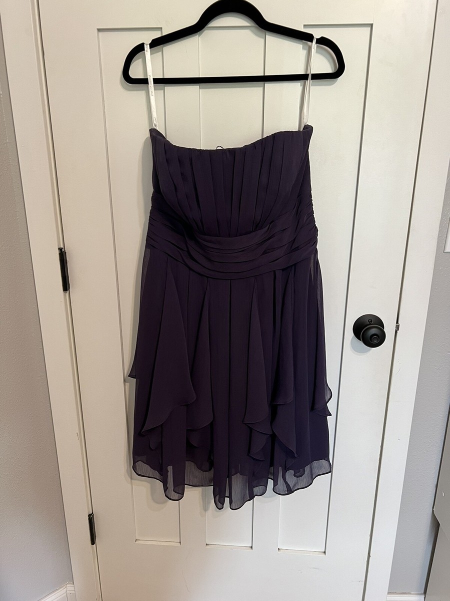 david's bridal strapless chiffon dress with layered skirt NWT David's Bridal Strapless Chiffon Dress w/ Layered Skirt in Guava Pink SZ 14