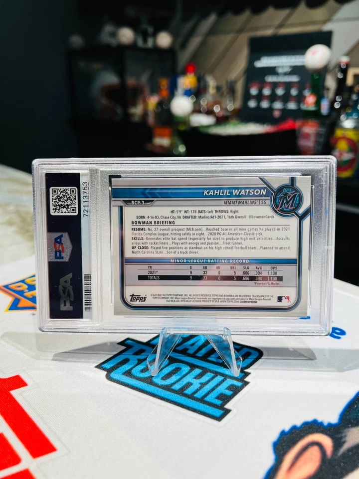 PSA 9 2022 Bowman Sapphire Edition - Chrome Prospects #BCP-3 Kahlil Watson (RC) - Image 2 of 2