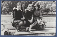 Three beautiful girls on a bench in the park Soviet Vintage Photo USSR