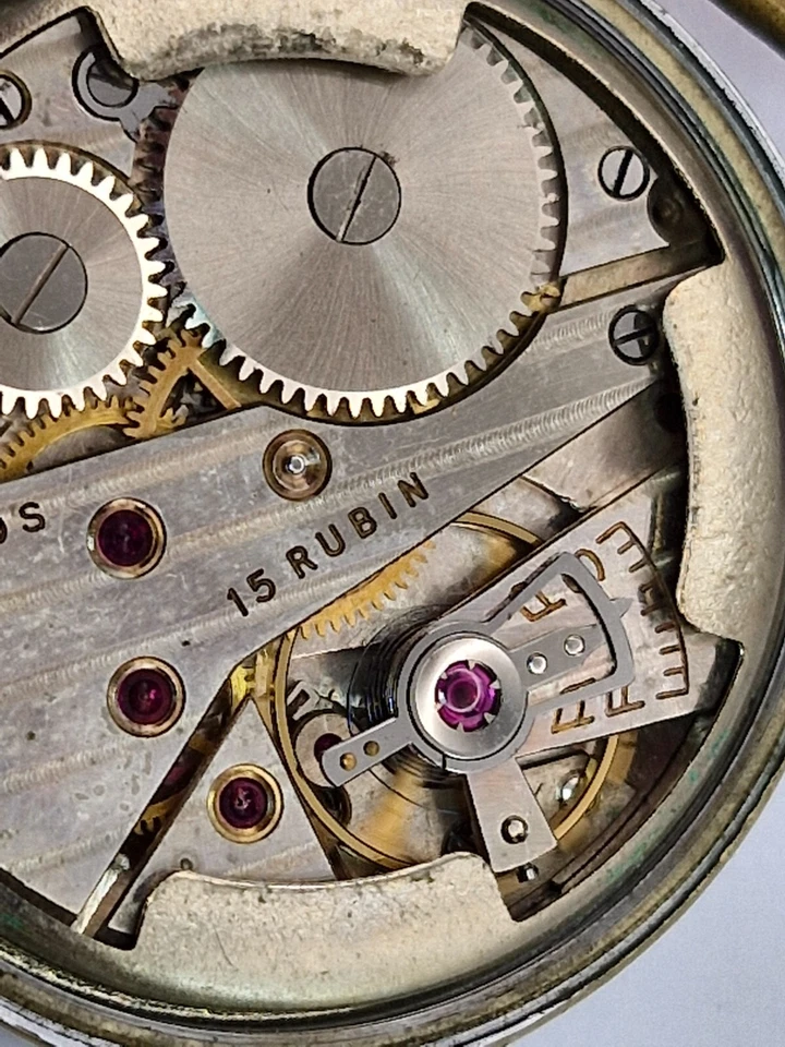 Reloj de pulsera militar alemán HELIOS Segunda Guerra Mundial DH 15 rubí esfera negra Foto 4 de 4