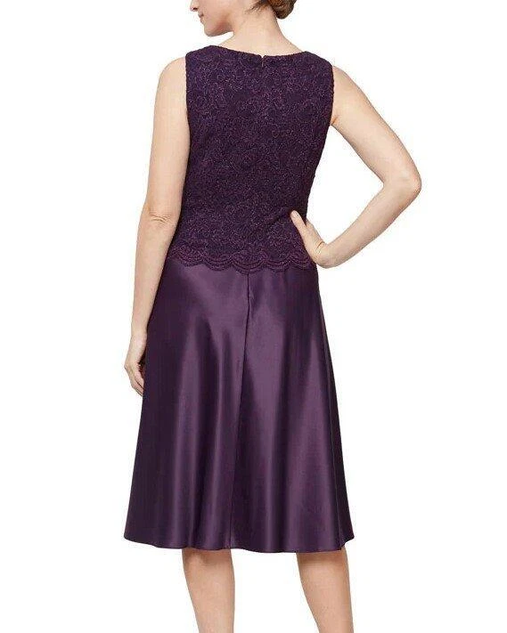 Vestido Chaqueta ALEX EVENINGS 8P Berenjena Brillo Encaje y Satén NUEVO $219 Foto 4 de 4