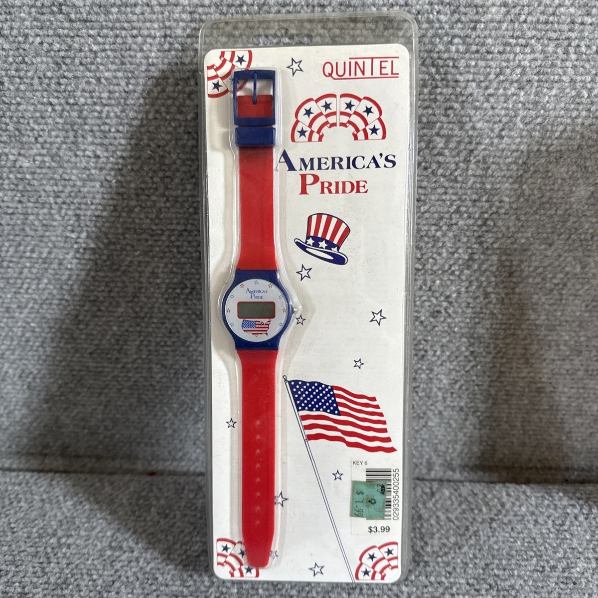 Quintel Wristwatch Blue Red Band Sealed July 4th Patriotic 