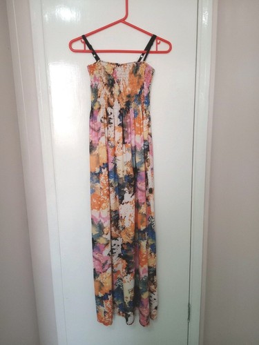 Huamei Größe 10 Damen langes mehrfarbiges Spaghettiträgerkleid