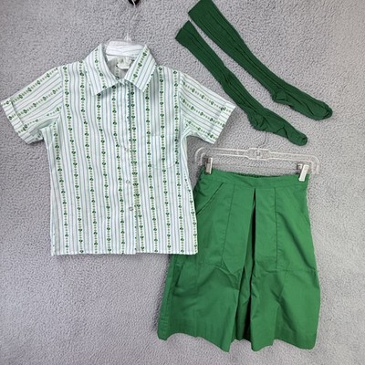 Vintage Girl Scouts Shirt Skirt Socks Set Girls Size 10 Green Uniform 70s 80s