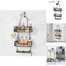 Stylish 3-Tier Over Shower Head Rack - Includes 16 Hooks & Soap Holder, Black