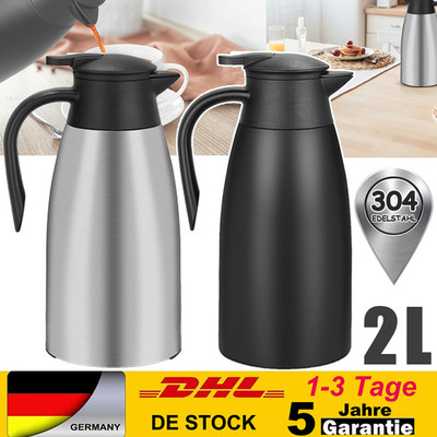 2L Doppelwandige Thermoskanne Edelstahl Isolierkanne Kaffeekanne Thermosflasche