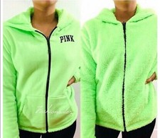 NWT Victoria  s Secret Pink Logo Full Zip Reversible Sherpa Jacket Size M