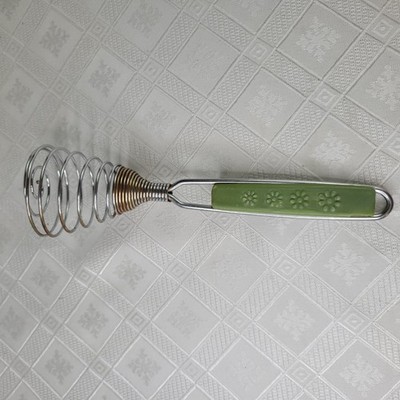 Vintage Egg Beater Spring Whisk Green Daisy Flower 1970s Travco Rusty Crusty