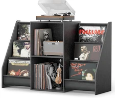 Wood Record Player Stand - Turntable Stand with Vinyl Record Storage 300 LPs