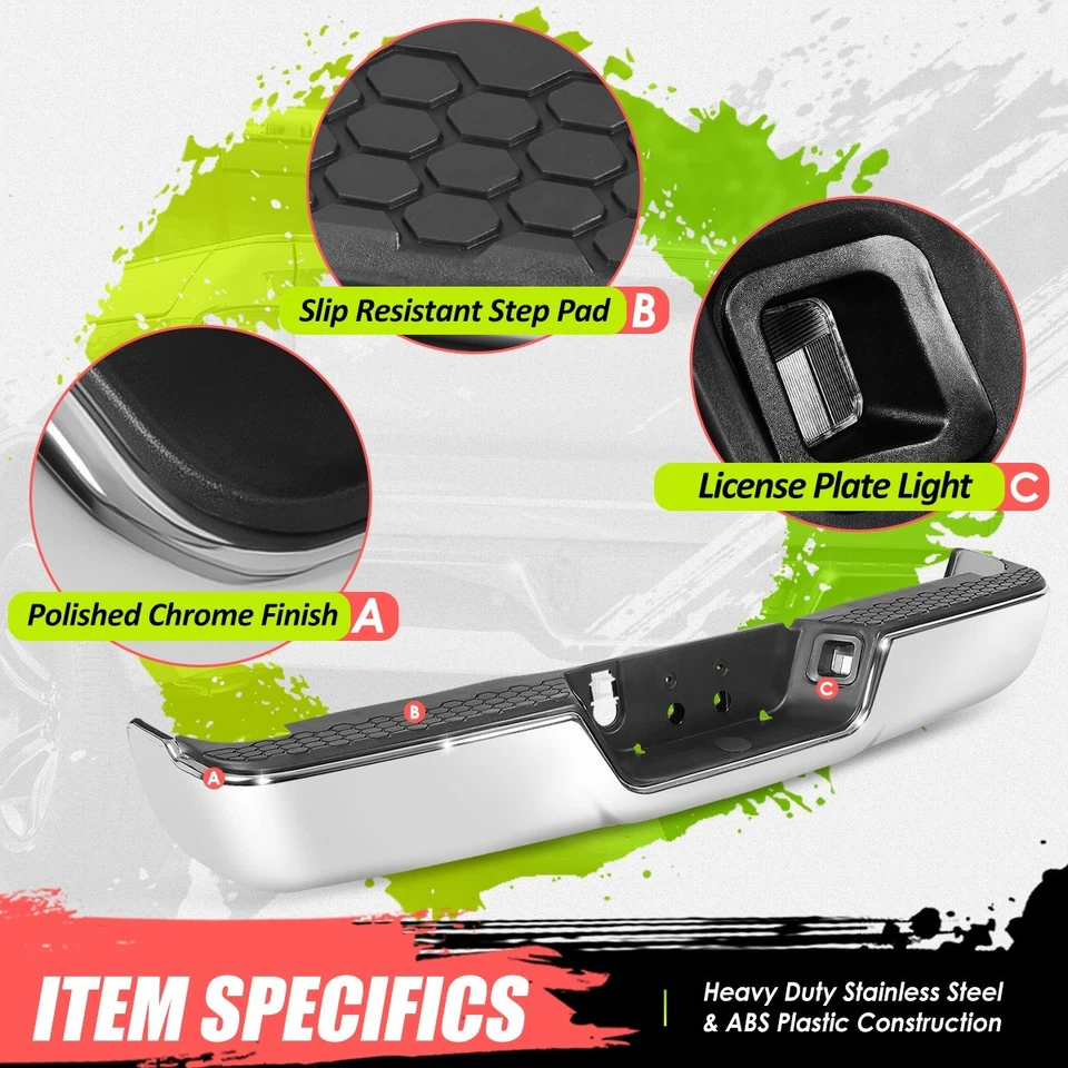 Polished Steel Rear Step Bumper for Dodge Ram 1500-3500 w/o Sensor Holes 09-19 - Image 2 of 4