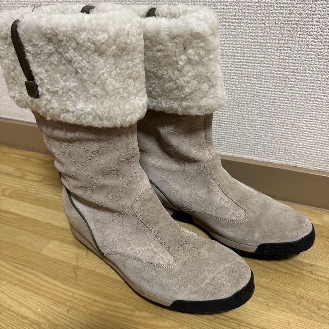 GUCCI Mouton Boots Shoes GG EU 35.5 US 5.5 Suede Beige Authentic thumbnail 17
