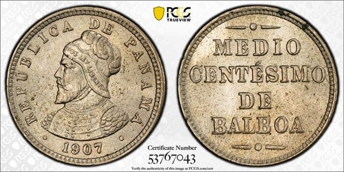 1907 Panama 1/2C Centesimo KM-6 - PCGS MS64