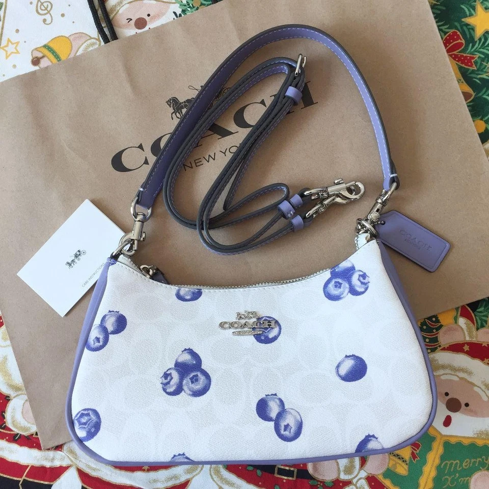 COACH CR292 Teri 2way Shoulder Bag Signature Canvas Blueberry Print Outlet