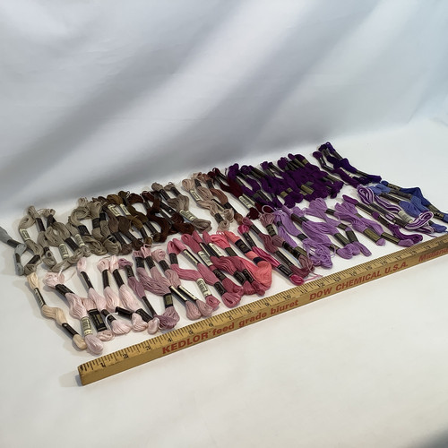 Vintage LOT 70 NOS Embroidery Floss Thread W/Tags Browns Purples Pinks W/ Tags** - Picture 1 of 15