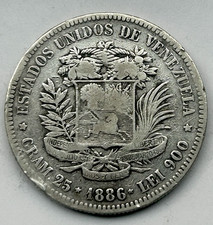 VENEZUELA SILVER 5 BOLIVARES 1886