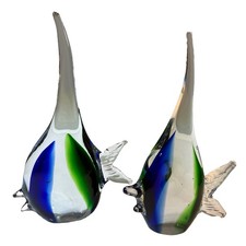 VTG Art Glass Angel Fish Hand Blown Murano Style Figurine Aquarium BLUE WHITE 2
