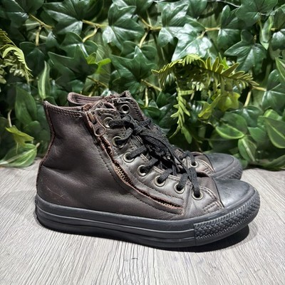 Converse All Star Dark Brown Leather Double Zip Sneakers Hi 