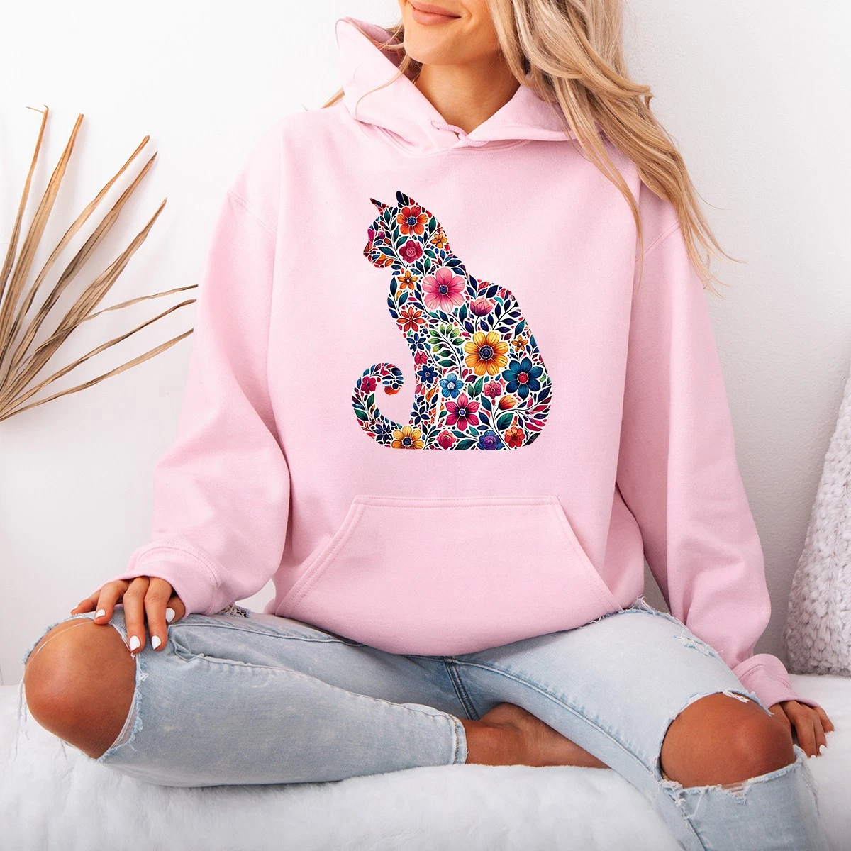 Floral Cat Design For Pet Womens Hoodie Floral Pattern Cat Lover