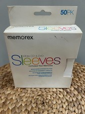 43 Memorex CD or DVD Paper Storage Sleeves With Back Flap, White, Open Box