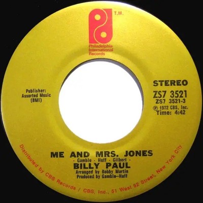 Billy Paul Me And Mrs. Jones / Your Song Vinyl Single 7inch Philadelphia Reco