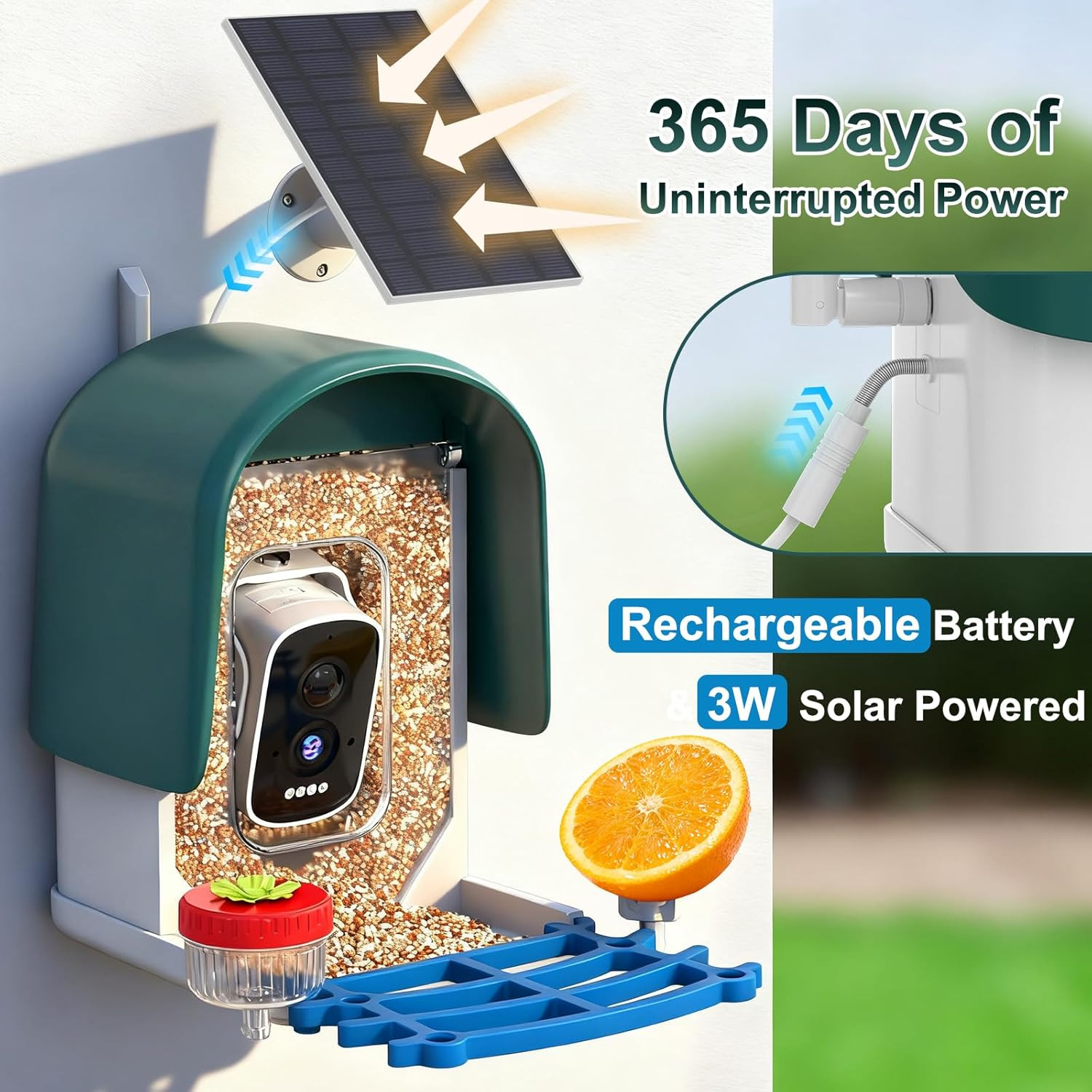 Smart Bird Feeder with Camera Solar Powered, Al Ldentify 10000+ Birds, 4K HD Vid