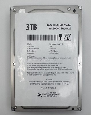 WL 3TB Hard Drive WL3000GSA6472E (Hitachi 7K3000 HUA723030ALA641) SATA 3.5''