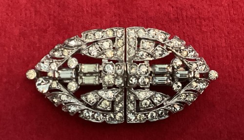 Vintage Trifari CLIP-MATES Rhinestone Duette PIN BROOCH Dress Clip Set