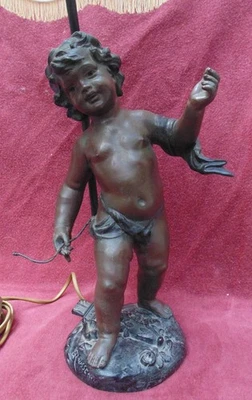 rare grande magnifique statue enfant régule lampe signé E rousseau HAUT 68,5 cm - Photo 1/4