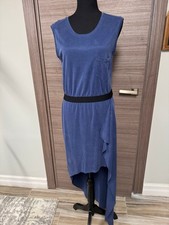 BCBGMAXAZRIA Evelyn Blue Asymmetrical Maxi Draped Dress Women Small Sleeveless