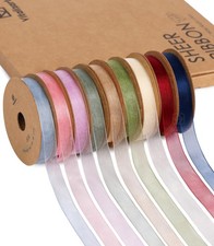 3/8" x 90 Yards Organza Ribbon Pastel Color 9 Rolls x 10 Yd Sheer Ribbon for ...
