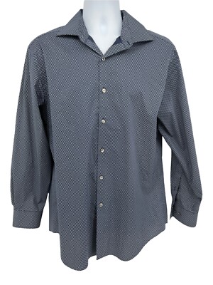 Van Heusen Navy Blue Micro Print Slim Fit Stretch Dress Shirt Mens 16 1/2  32/33