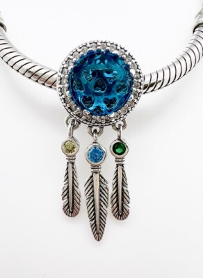 Traumfänger Charm Bead Böhmische Federn Echt 925 Sterling Silber  