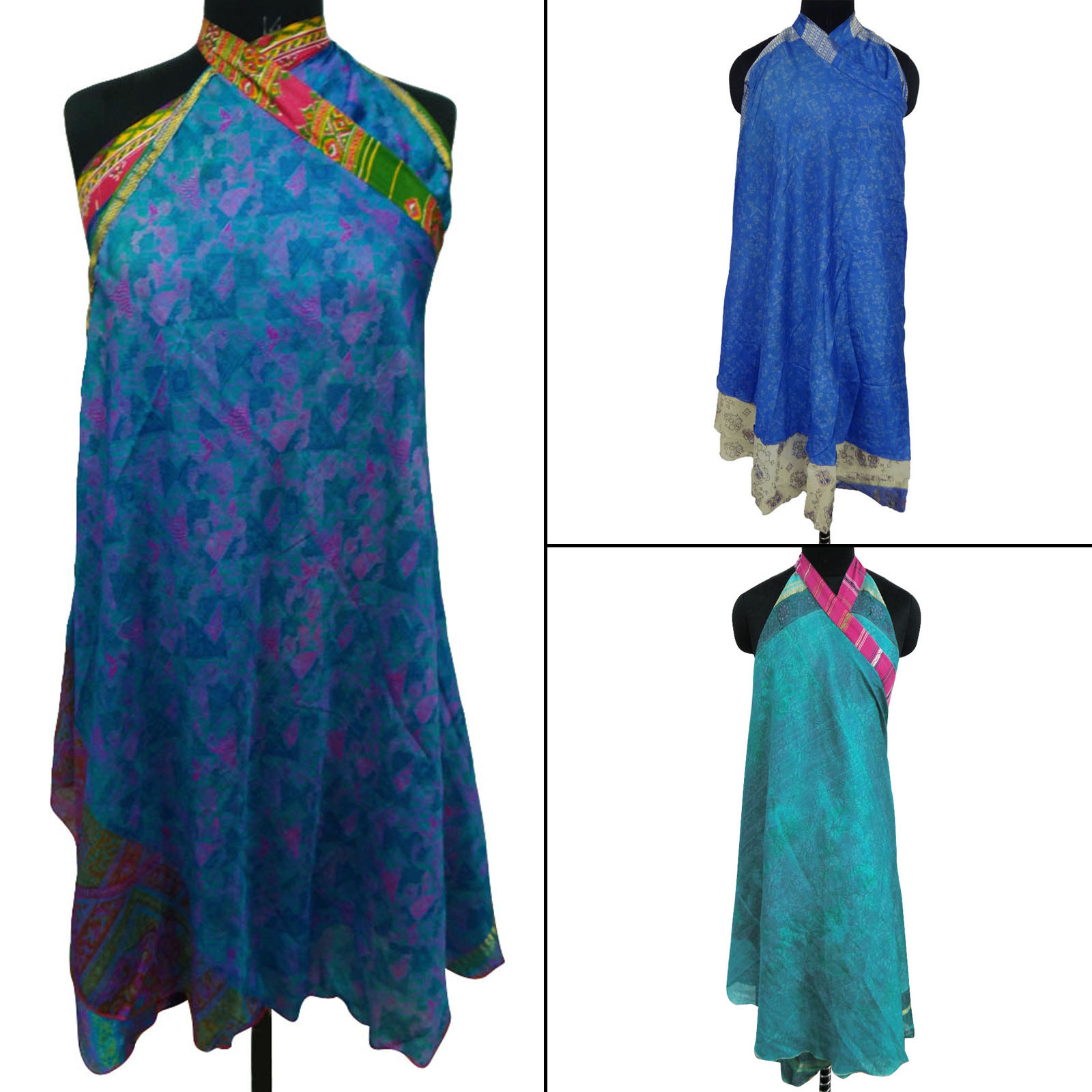 3 Pcs Reversible Pure Silk Vintage Saree Wrap Magic Hippie Skirt-WPL1A 3 Pcs Reversible Pure Silk Vintage Saree Wrap Magic Hippie Skirt-WPL1A