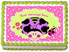 LADYBUG Rosa Dama Insecto Fiesta Imagen Comestible Pastel Topper