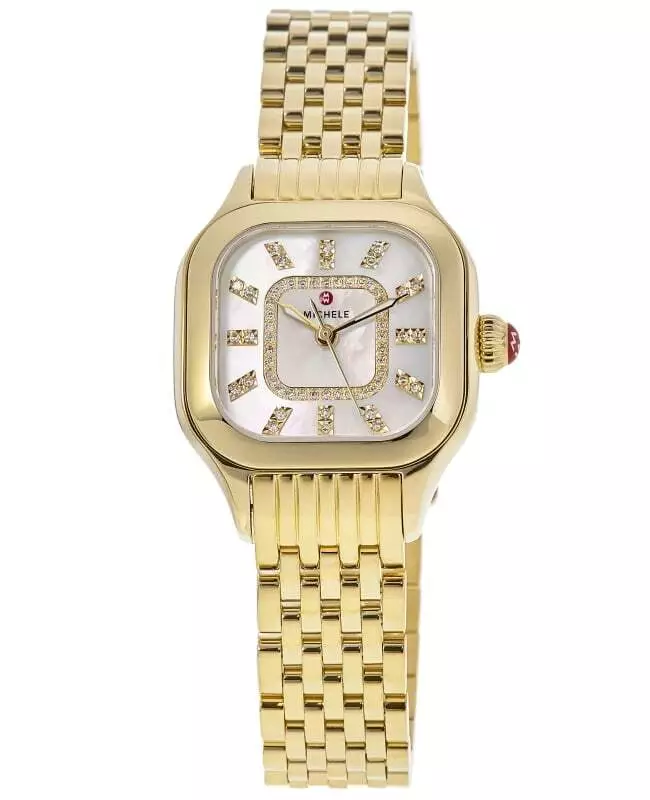 New Michele Meggie Diamond 18K Gold Plated Steel Women s Watch MWW33B000010