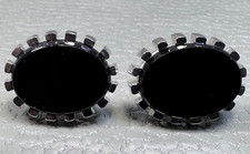 Vintage Onyx Center White Gold Plated Cuff Links