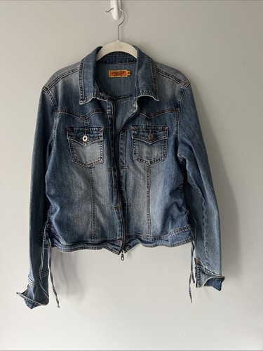 Leemo USA Vintage Y2K 90s Blue Denim Jeans Jacket Stretch Zip Front XL
